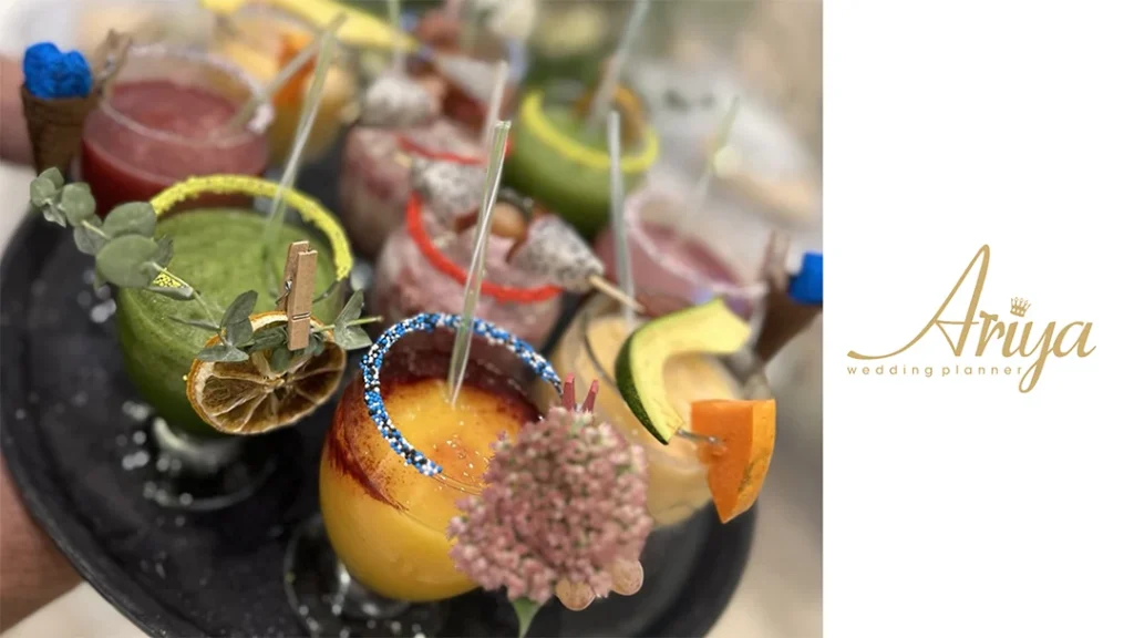 آب میوه طبیعی مراسم عروسی عقد تشریفات آریا با امیر نیاکانی